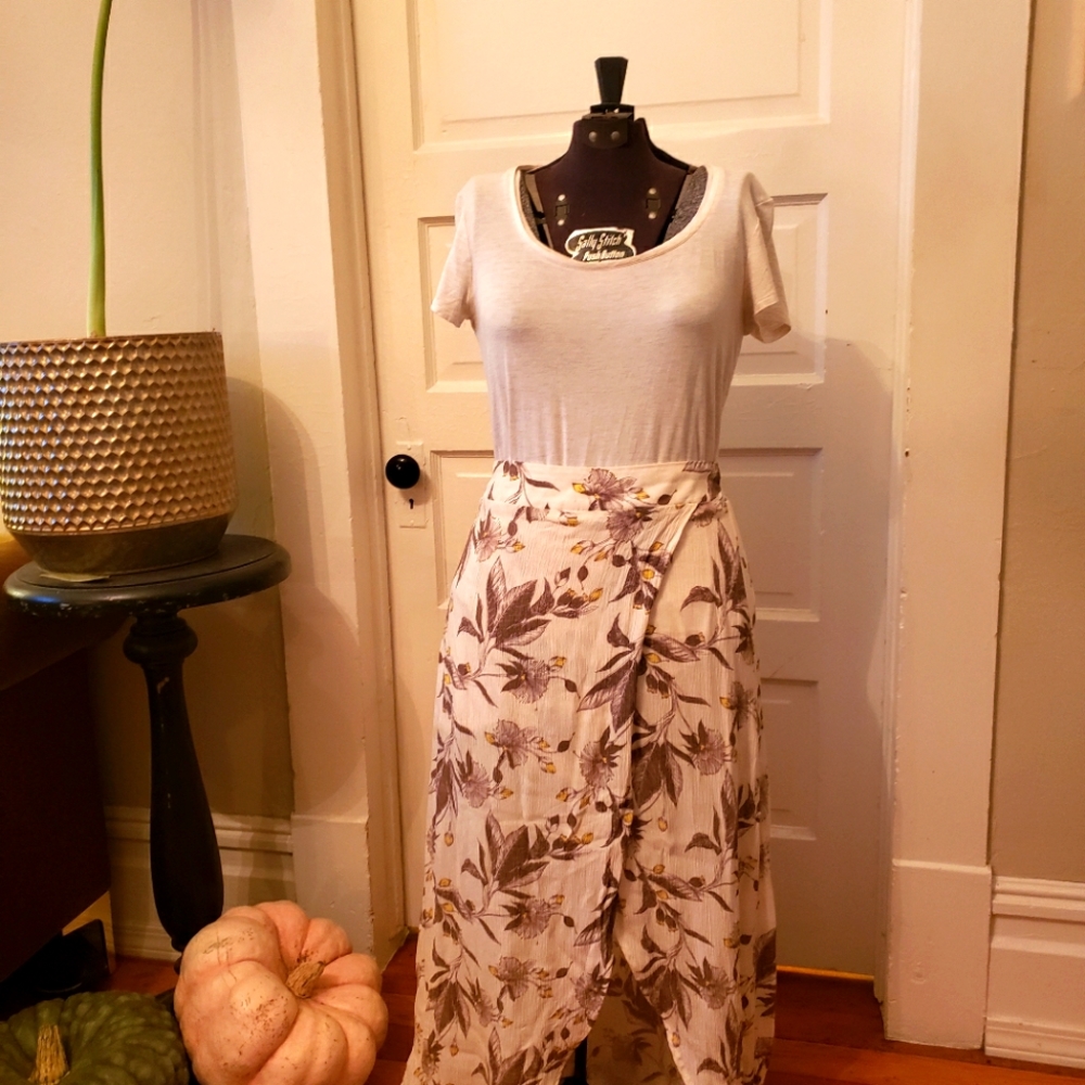 Beige Express Floral Maxi Skirt
